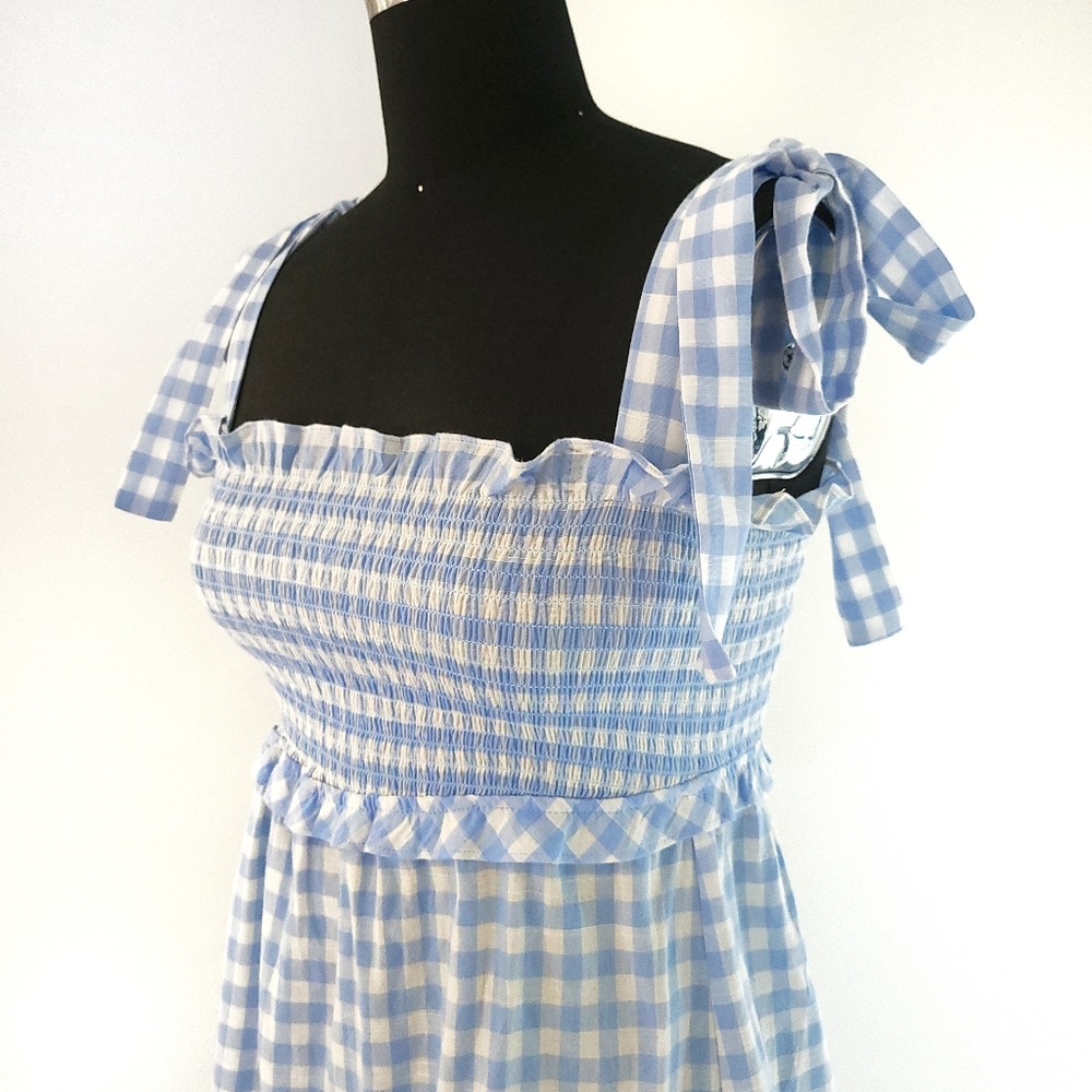 NWOT Reformation Dawson Gingham Milkmaid Mini Dress - Picture 5 of 11